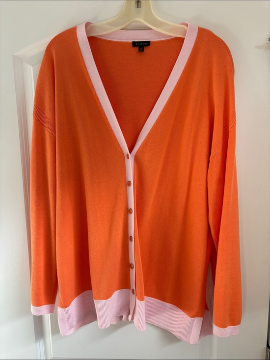 Talbots Sweaters - Talbots Orange Cardigan with Pink Trim V-Neck Button Sweater